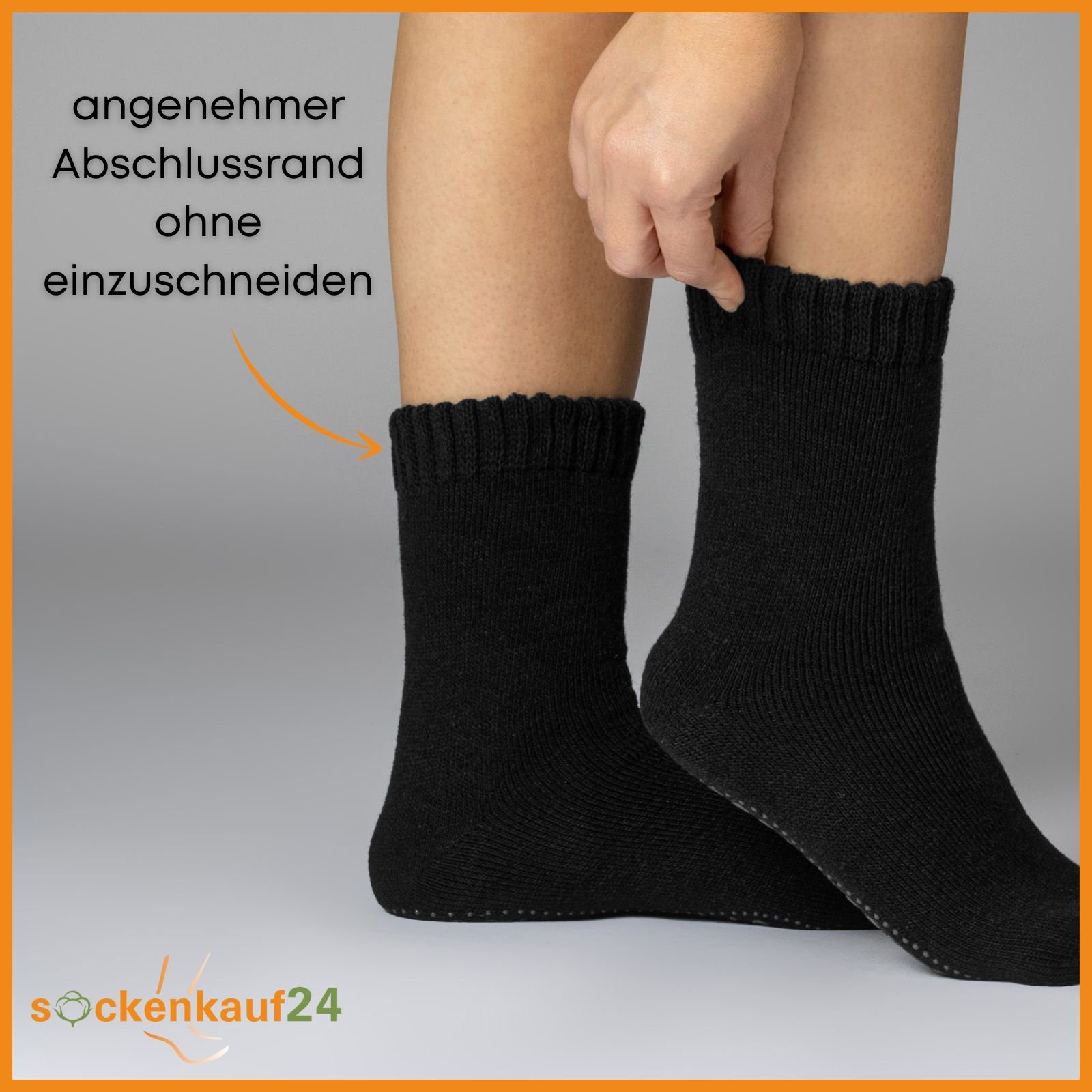 sockenkauf24 ABS-Socken 2, 4 oder 6 Paar Damen & Herren ABS Socken Anti Rutsch (Schwarz/Anthrazit, 2-Paar, 43-46) Socken mit Wolle - 21463 WP