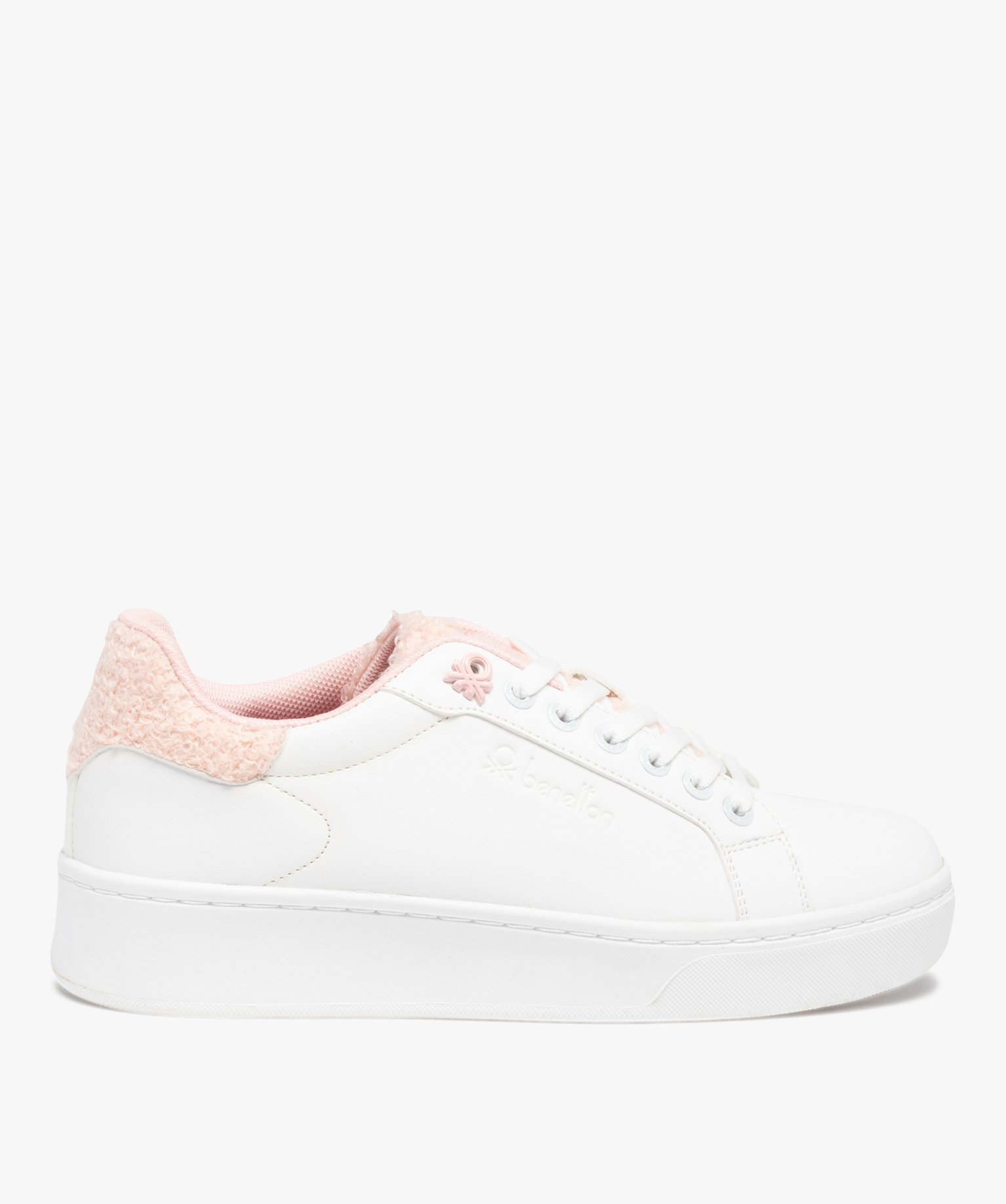 Baskets femme unies avec détails tissu bouclette - Benetton blanc | GEMO