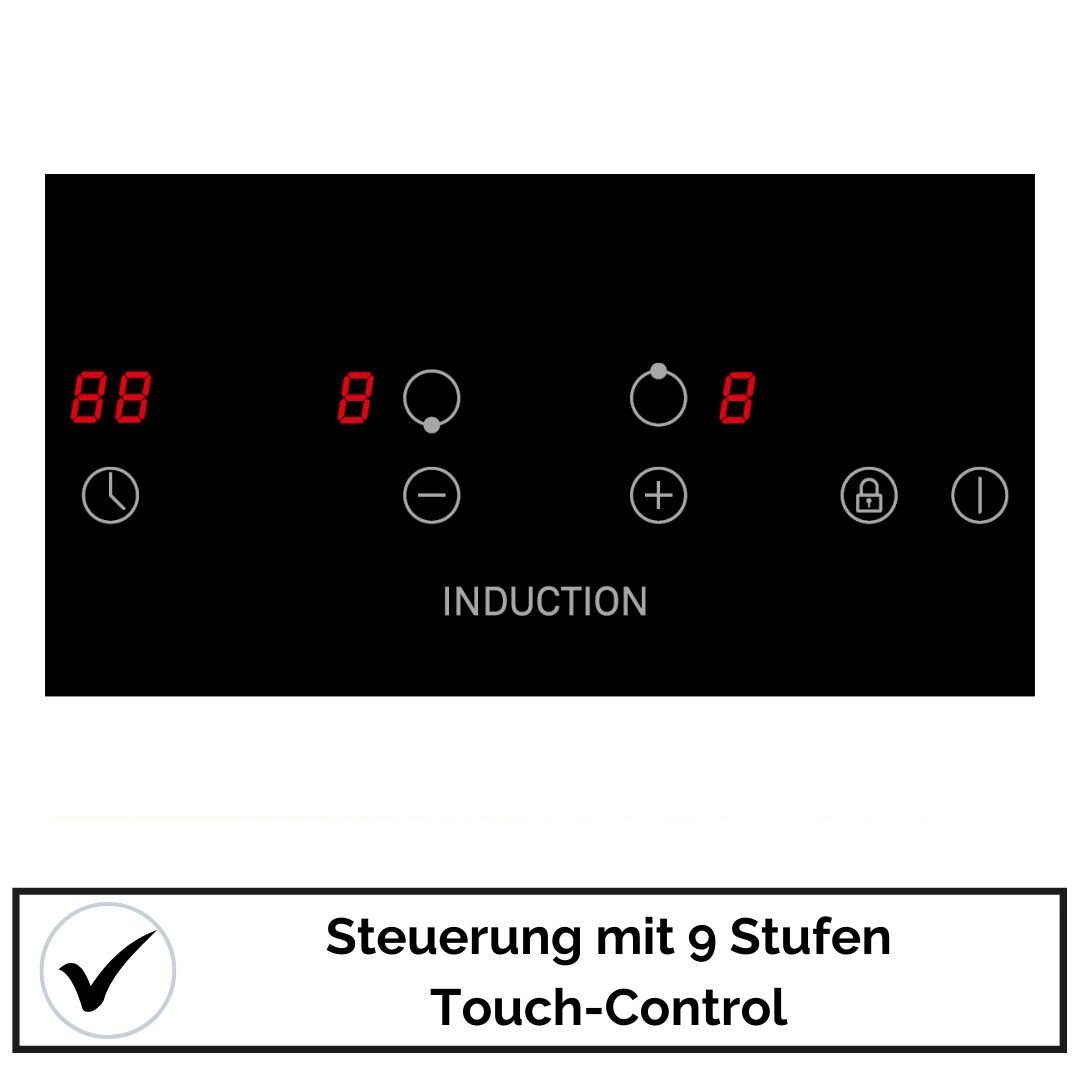 YUNA Induktions-Kochfeld YUNA Calor CALOR EBKI2, automatische Topferkennung, Kindersicherung, Timer, Restwärmeanzeige