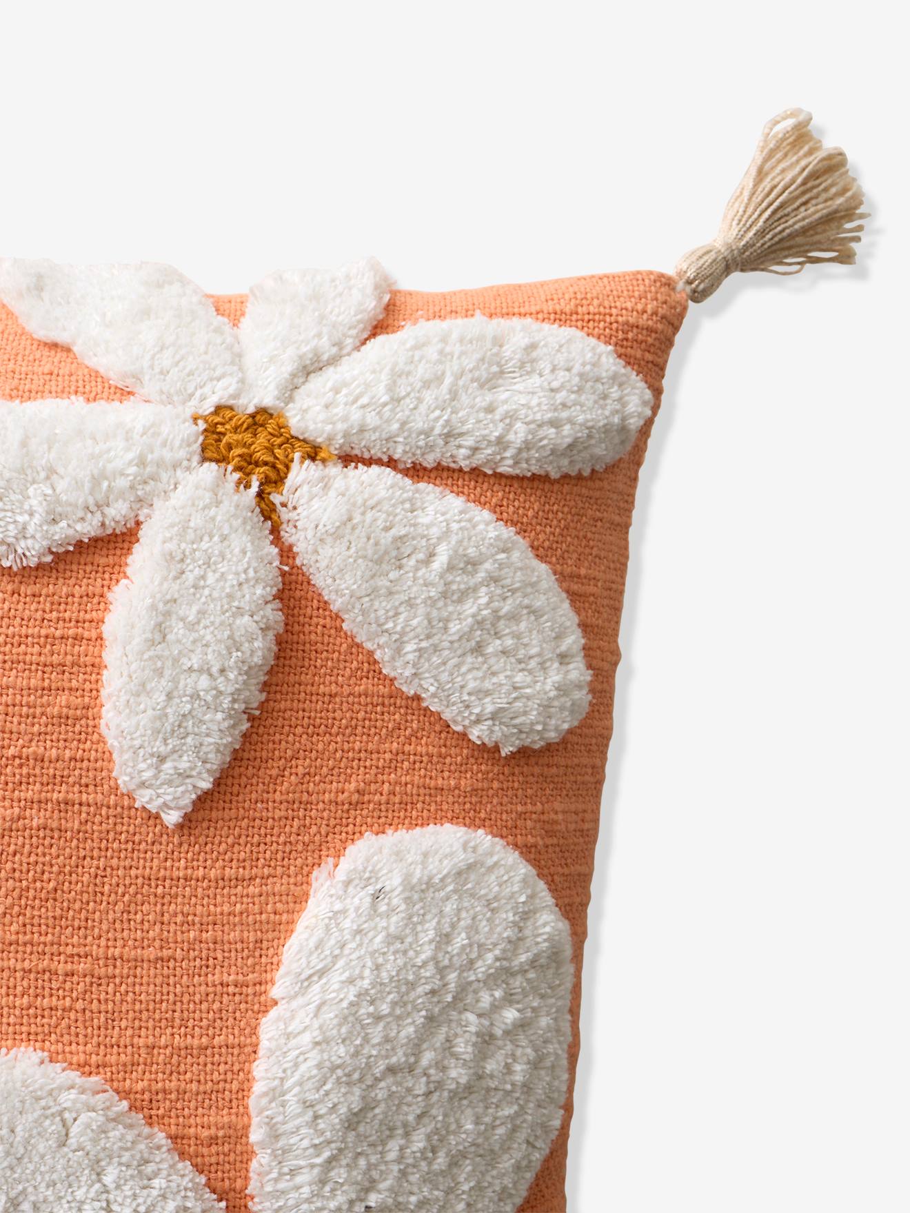 Vertbaudet Kinderzimmer Kissen MARGERITEN mit Quasten - mandarine