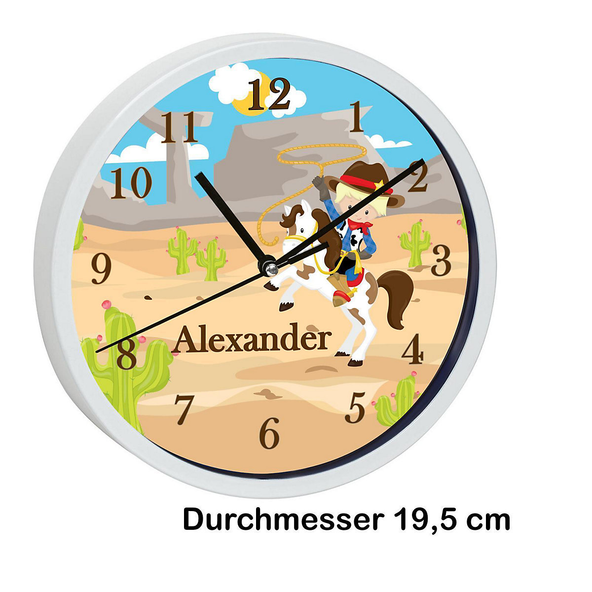 Kinder Wanduhr personalisiert mit Name Cowboy