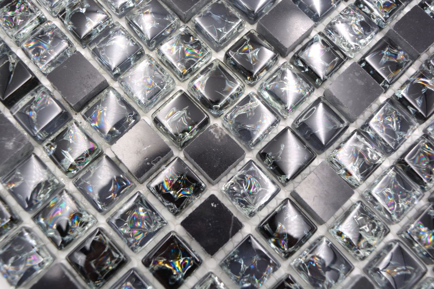 Mosani Mosaikfliesen Glasmosaik Naturstein Mosaik schwarz glänzend / 10 Matten