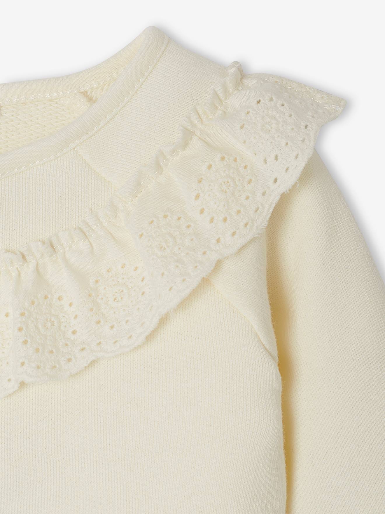 Vertbaudet Baby Sweatshirt mit besticktem Volant - wollweiß