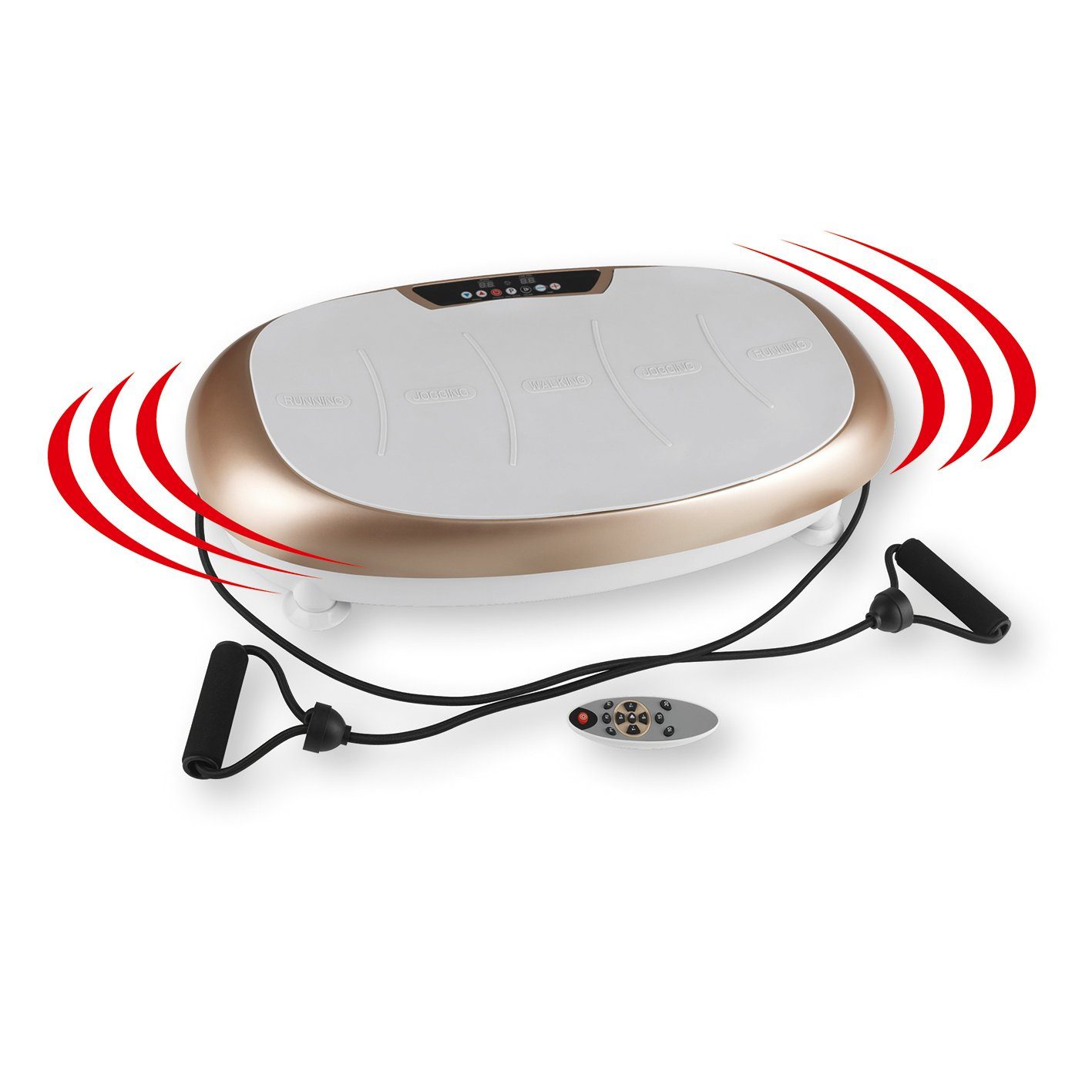 VITALmaxx Vibrationsplatte Ganzkörpertrainer - inkl. Expanderbänder - 30 Stufen, 200 W, Champagner/Grau