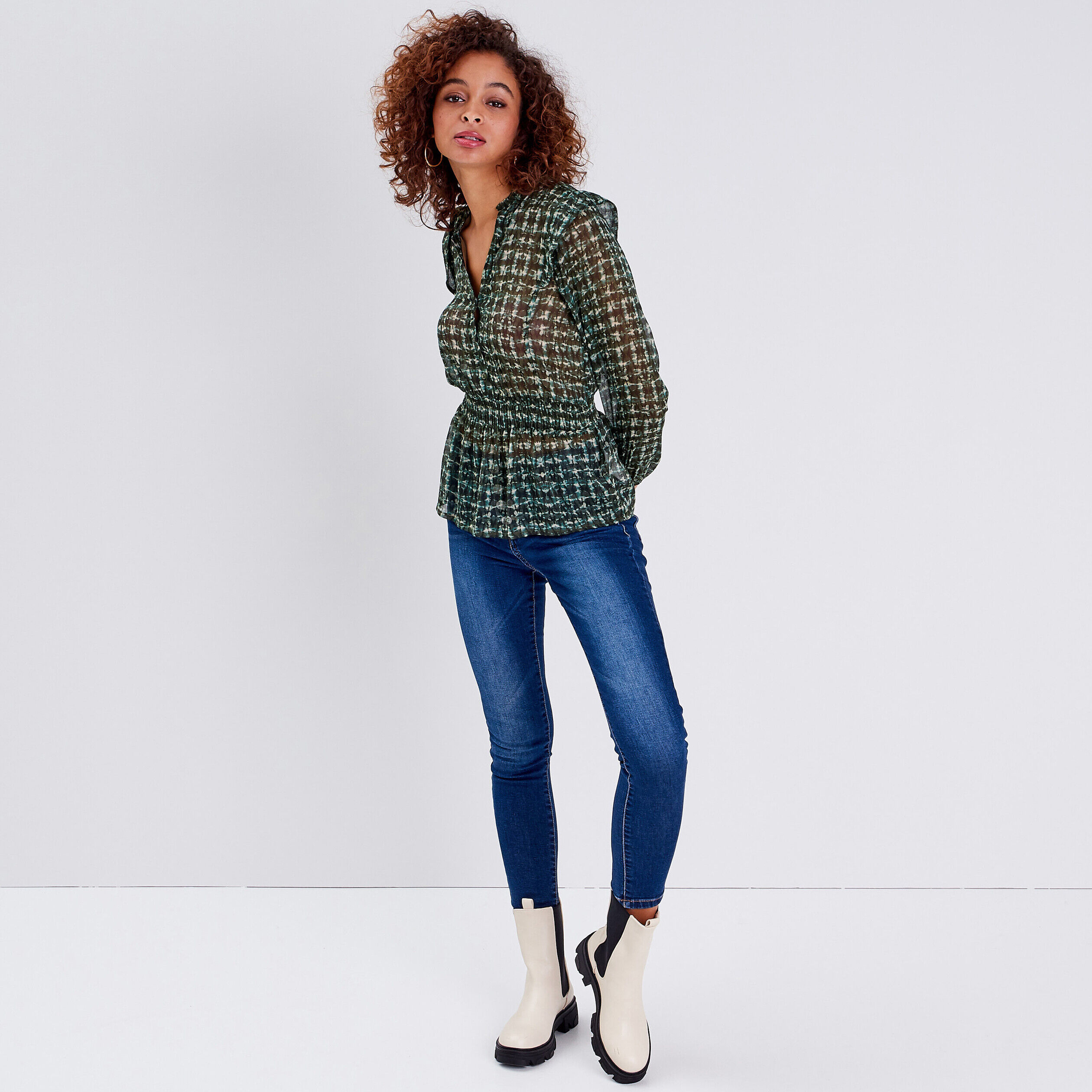 Blouse manches longues blanc femme | Cache Cache