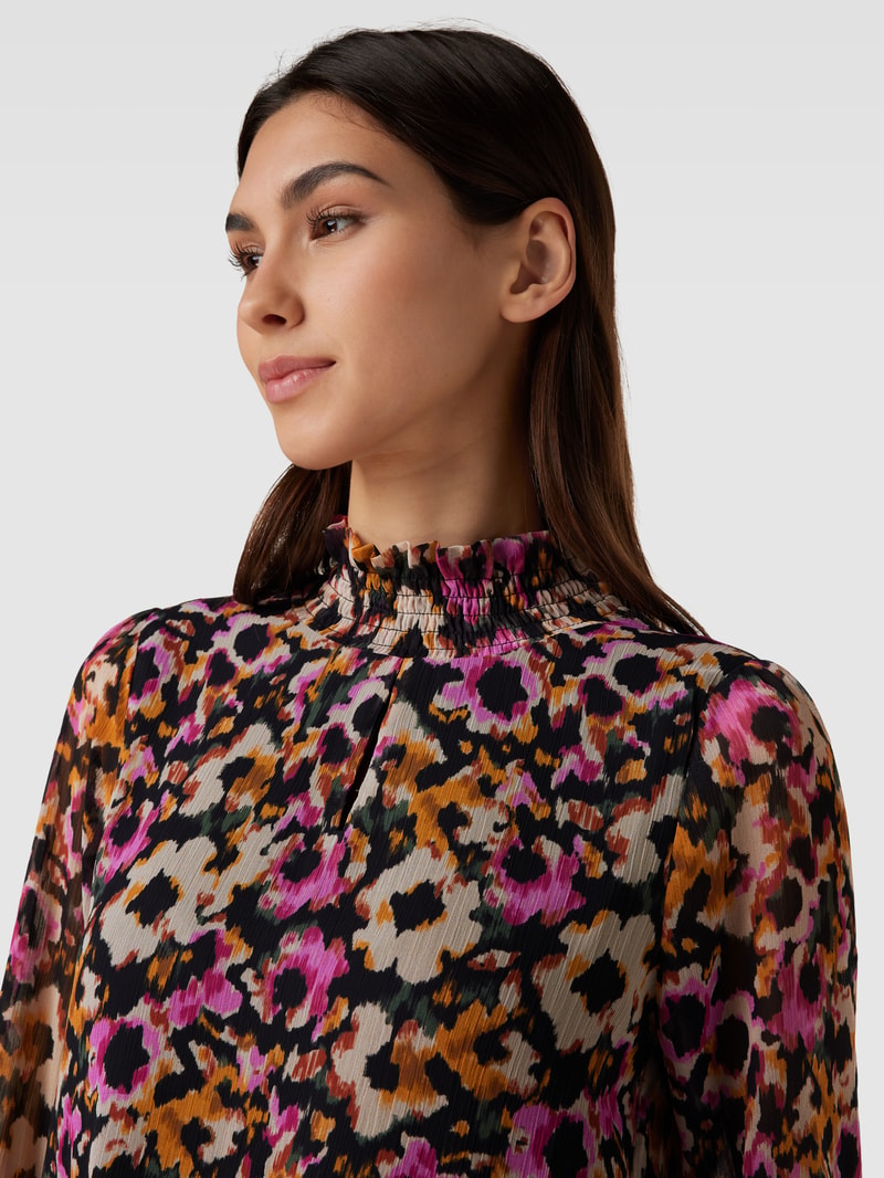 Bluse mit Allover-Muster und Smok-Details in pink