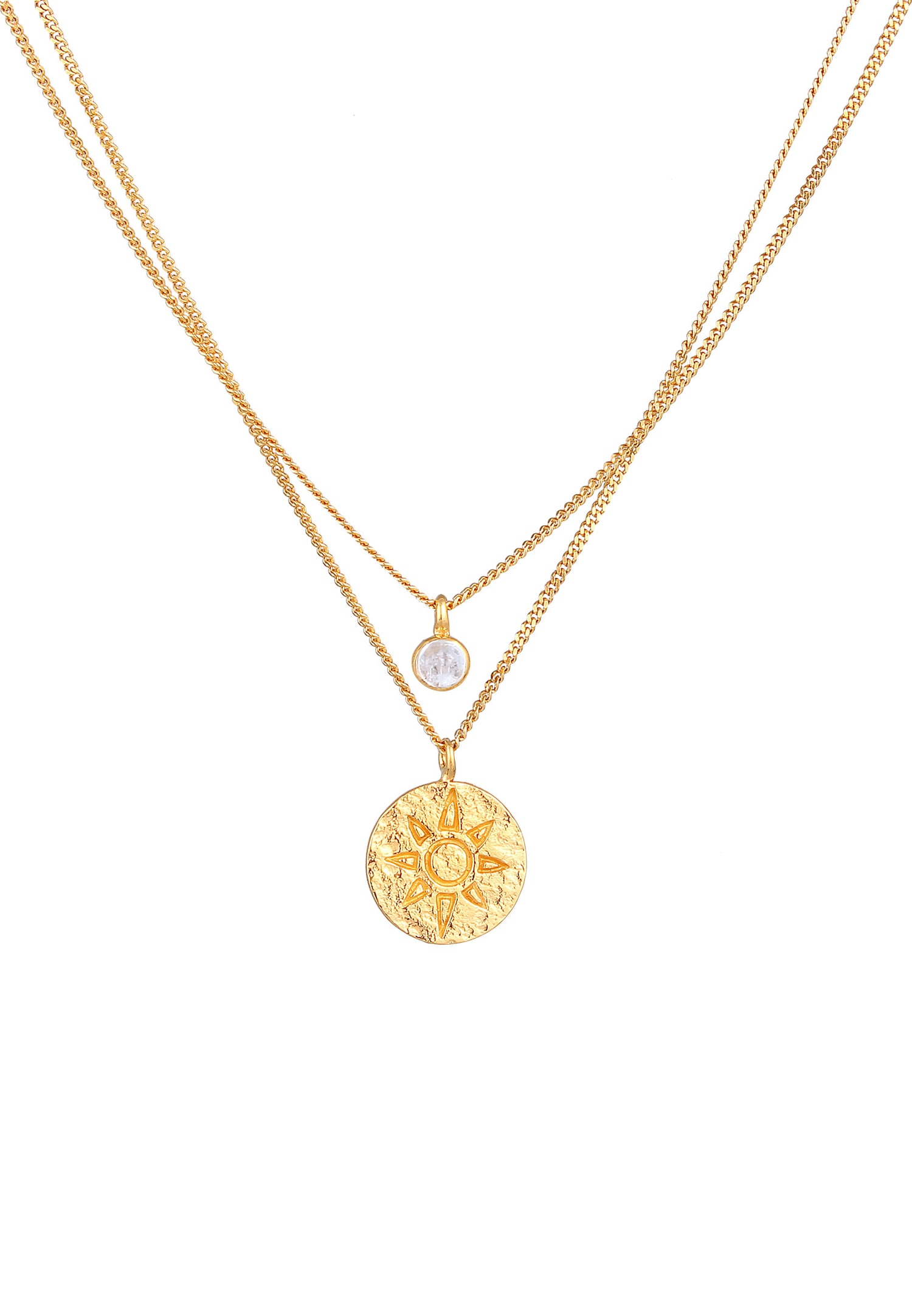 Colgante de moneda Elli para mujer, modelo Sunset con piedra lunar, en plata de ley 925 chapada en oro.