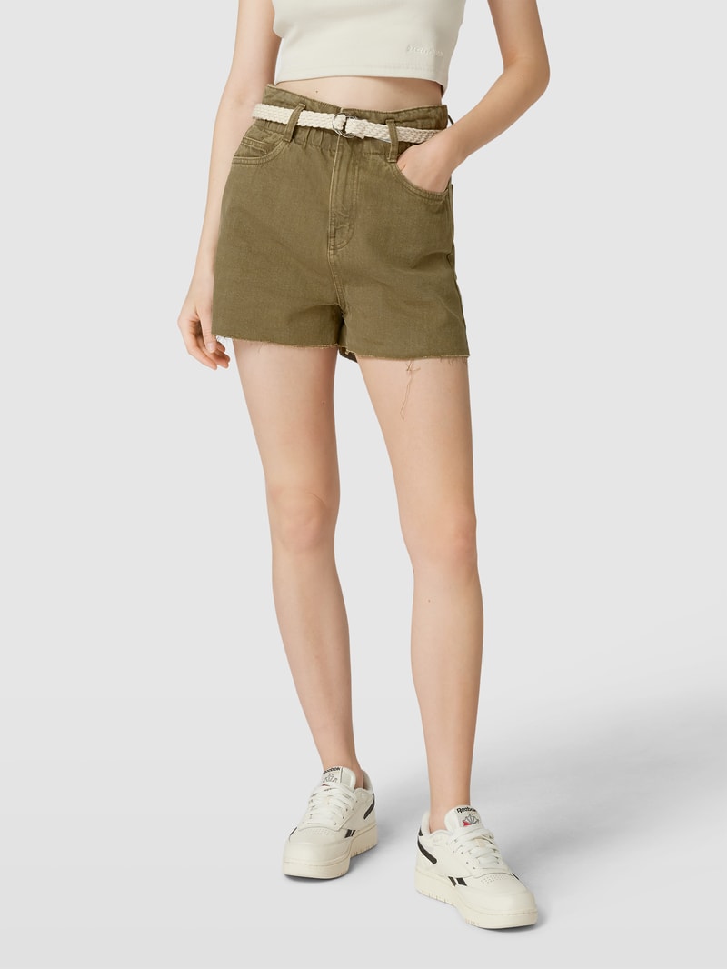 Jeansshorts aus Baumwolle mit Gürtel in khaki