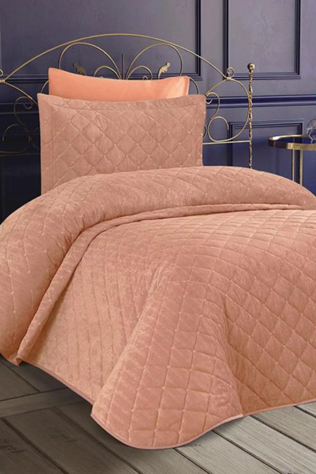 Çeyiz Diyarı  Dessert-Samt-Tagesdecke für Einzelbett, Puder