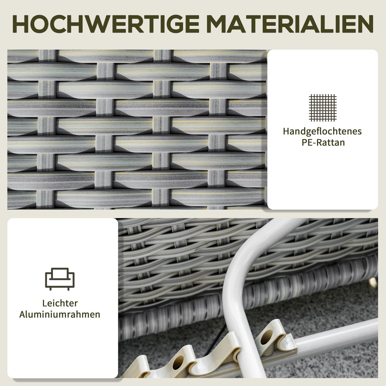 Outsunny 3-tlg. Polyrattan Gartenmöbel Set Gartengarnitur mit Beistelltisch