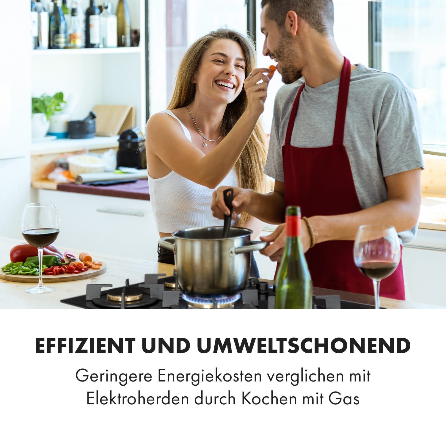 Klarstein Gas-Kochfeld Goldflame 5 Gaskochfeld 5-flammig Messing-Brenner Glaskeramik schwarz CP11-Goldflame-5, Einbau Gas Kochfeld Gasherd 5 Platten Kochplatte Einbaukochfeld