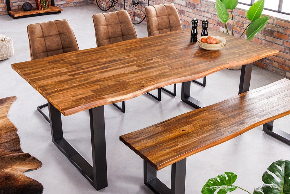 riess-ambiente Baumkantentisch GENESIS 180cm natur / grau (Einzelartikel, 1-St), Massivholz · Metall · Kufen-Gestell· 3,5cm Platte · Akazie · geölt