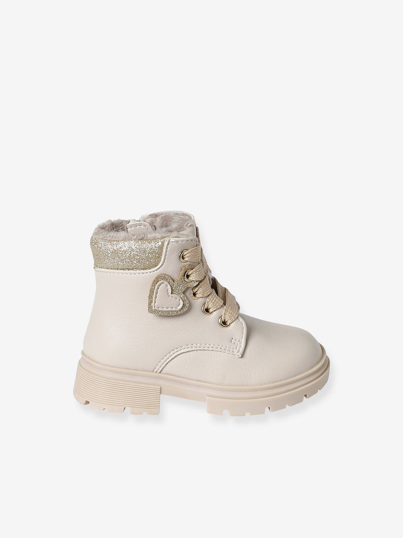 Vertbaudet Warme Baby Schnürboots mit Reißverschluss - wollweiß