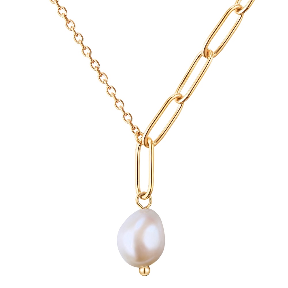 Valero Pearls Collier en acier inoxydé Acier inoxydable Perle de culture d'eau douce en Or jaun collier