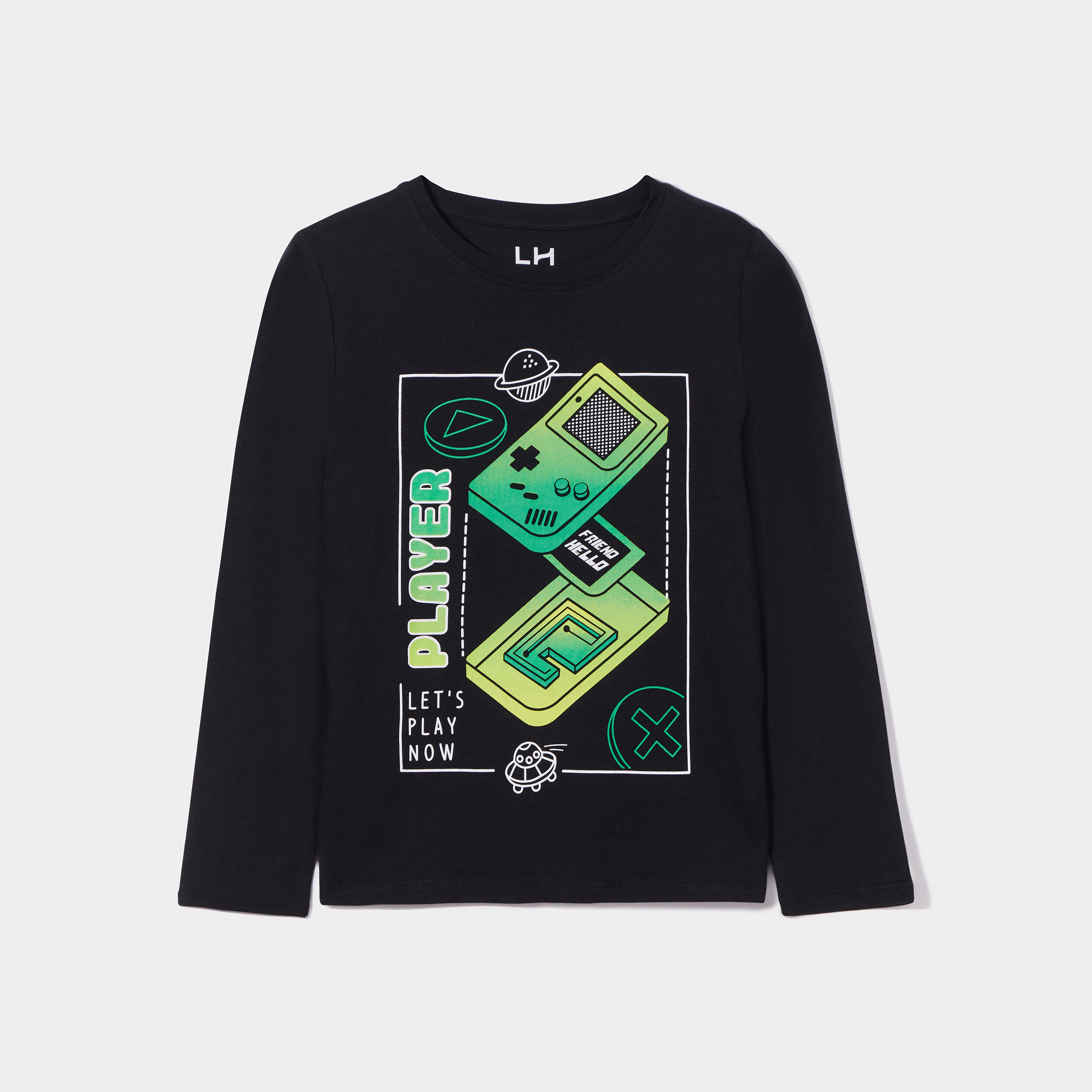 T-shirt col rond manches longues coton noir garçon | La Halle