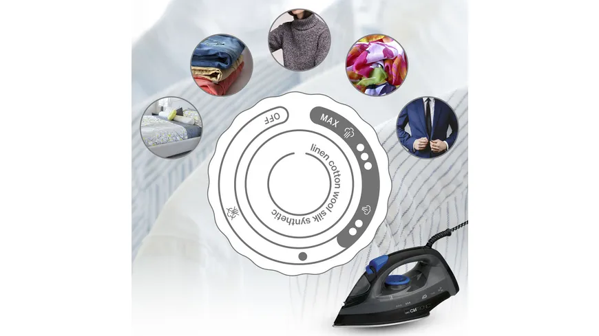 CLATRONIC DB 3703 Dampfbügeleisen Edelstahlsohle 1800W schwarz-blau