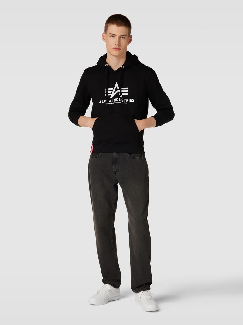 Hoodie mit Label-Print Modell 'BASIC' in schwarz
