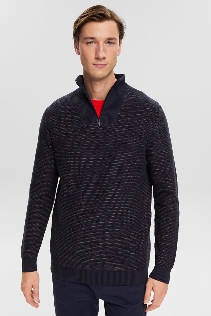 Strickpullover mit halbem Zipper und Streifen