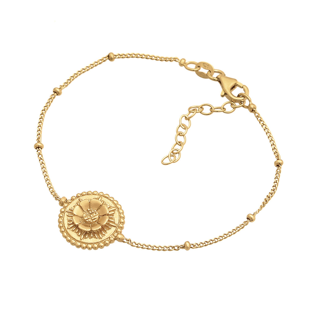 Elli Elli Bracelet Femmes Fleur de lotus pièce Simple en argent sterling 925 plaqué or Bracelet