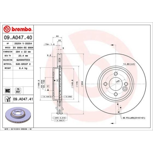 Bremsscheibe Brembo Vorderachse  2 Stück 09.A047.41 - ATU