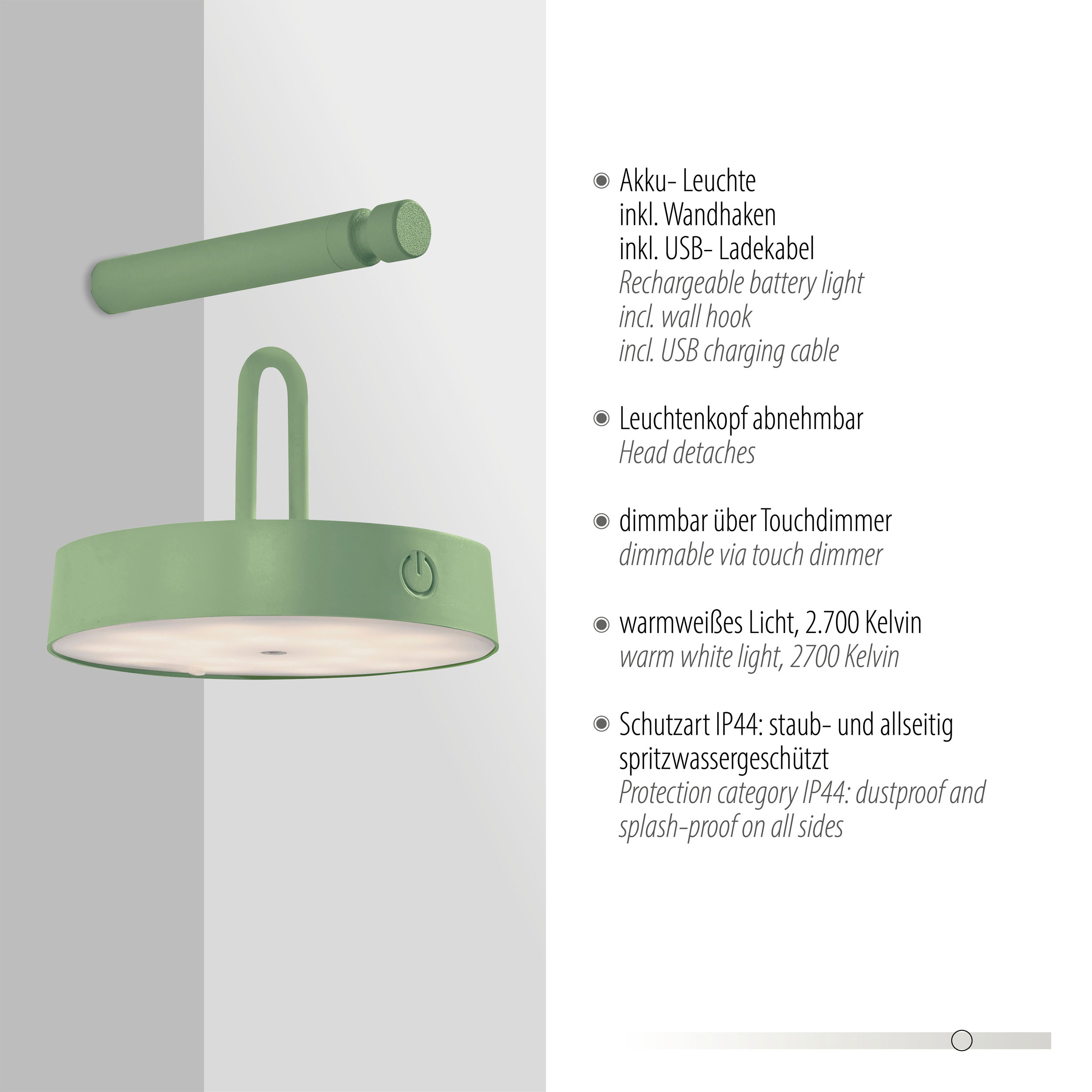 JUST LIGHT.LED-Akku-Wandleuchte 1flg