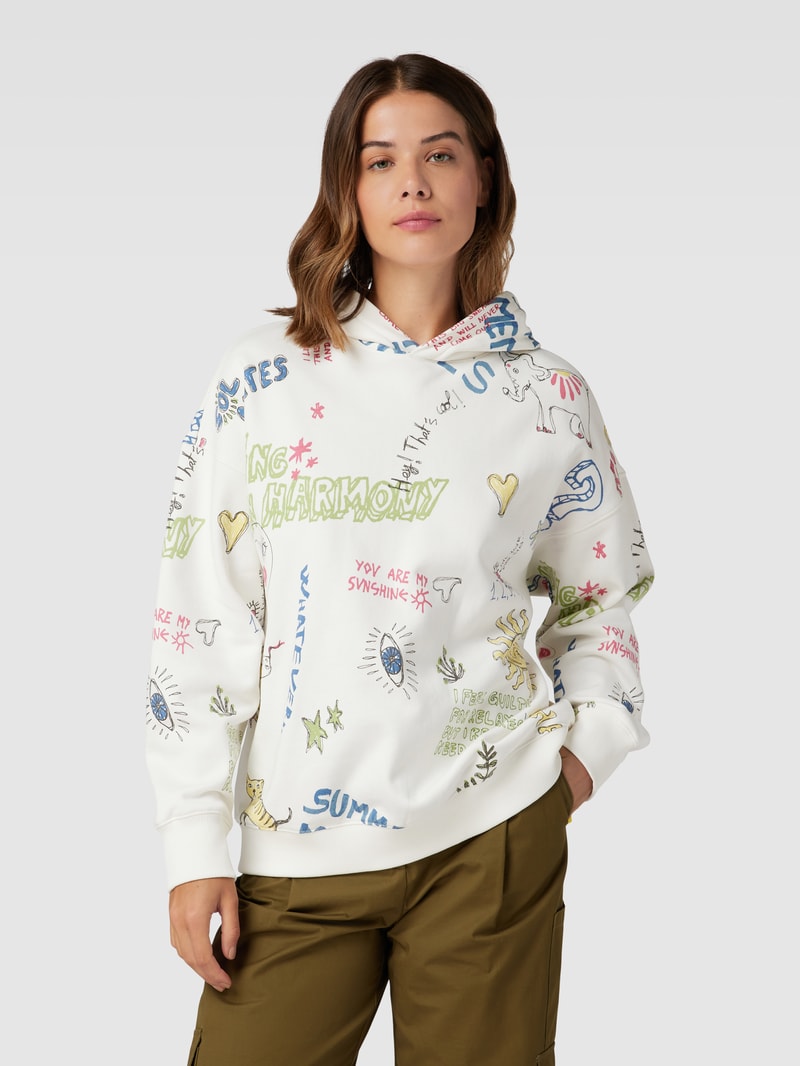 Hoodie aus Baumwolle mit Statement-Prints in offwhite
