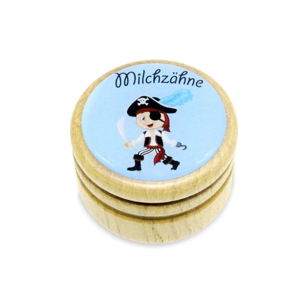 GICO Zahndose Milchzahndose Pirat Zahndose Milchzähne Bilderdose aus Holz mit Drehve