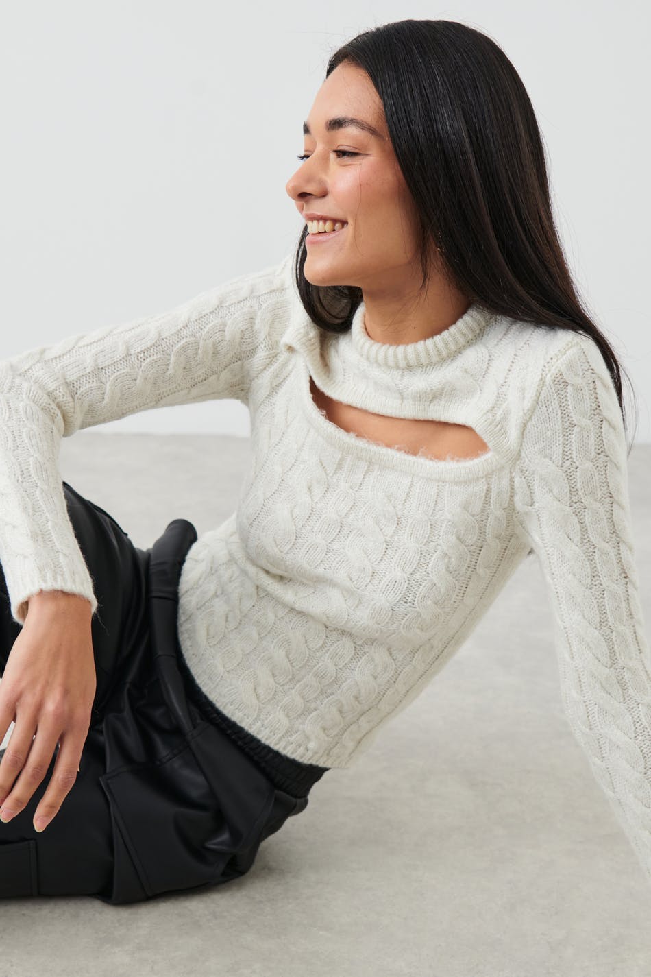 Cable cut-out knit top