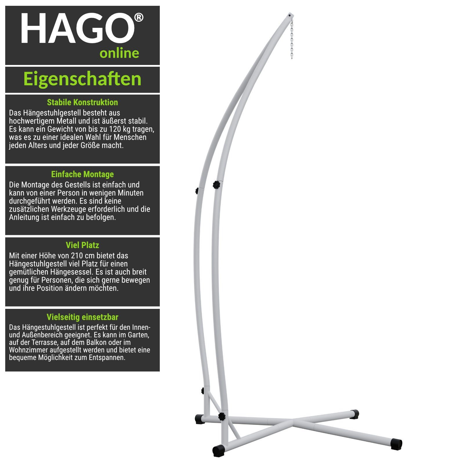 HAGO Hängemattengestell Hängestuhlgestell Metallgestell Hängeständer Hängegestell Metall unive