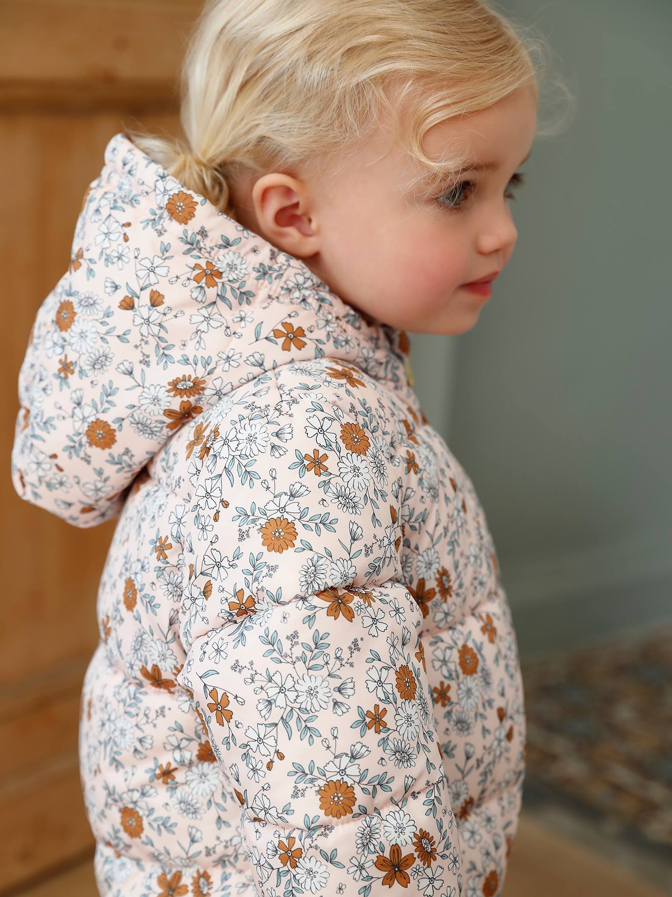 Vertbaudet Mädchen Baby Winter-Overall, Blumen, Recycling-Polyester - zartrosa bedruckt