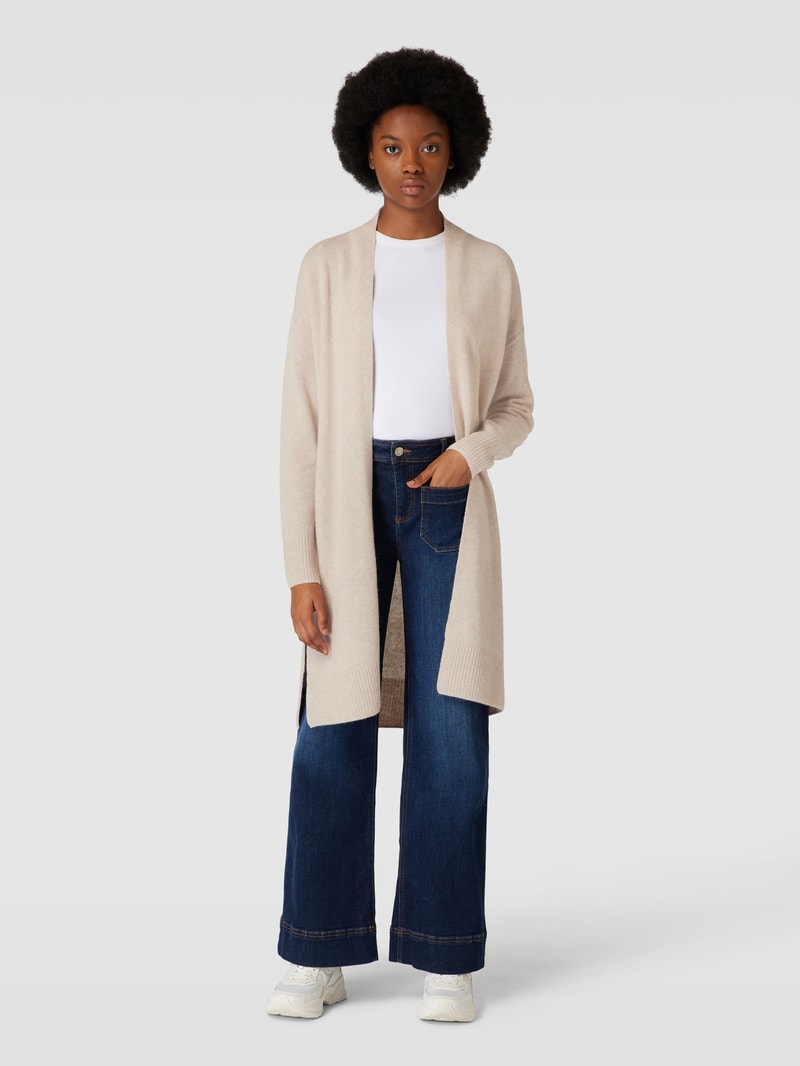 Strickcardigan mit offener Vorderseite in beige meliert
