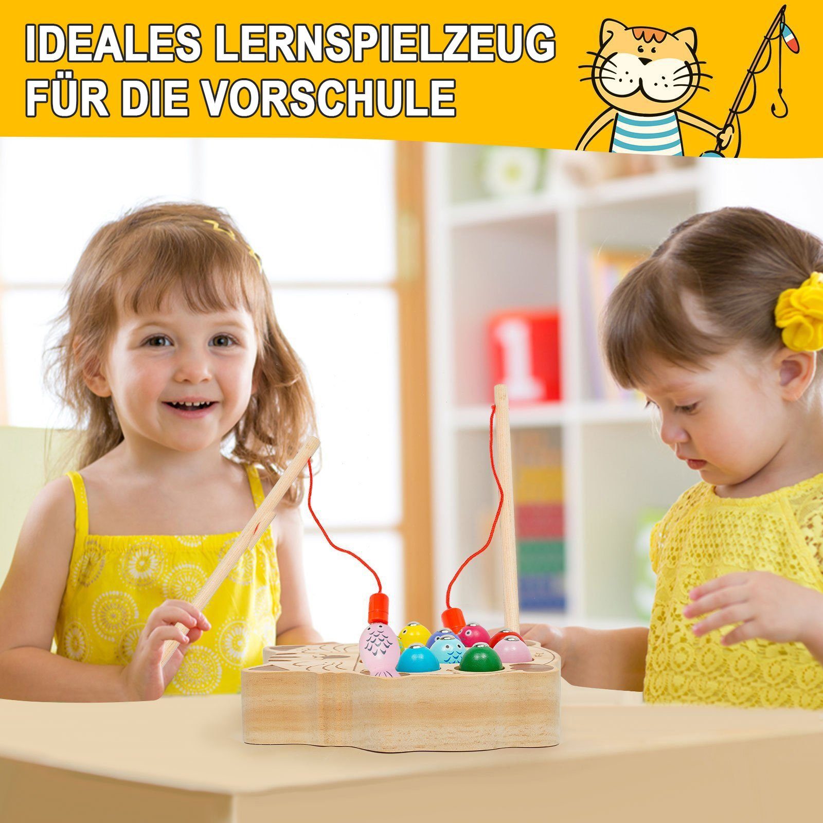 Wenta Lernspielzeug Magnetische Angelspiel Holz Fischspielzeug (Montessori Motorik Spielzeug Lernspielzeug), Geschenk für Kinder Mädchen Jungen ab 1 2 3 4 5 Jahre