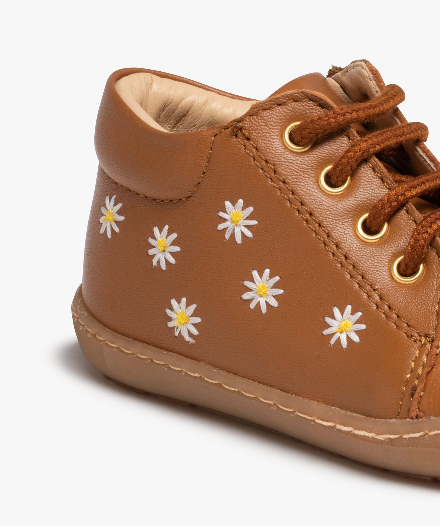 Bottillons premiers pas bébé fille dessus cuir à fleurs – NA!