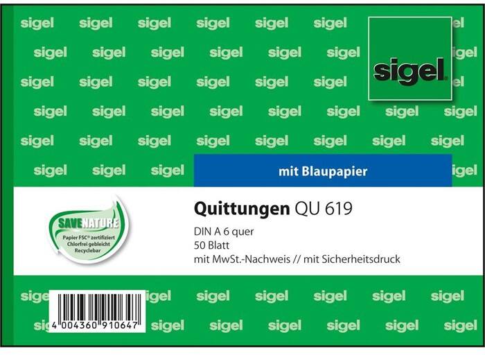 Sigel Quittungsformulare DIN A6 Quer 50 Blatt Mit Sicherheitsdruck