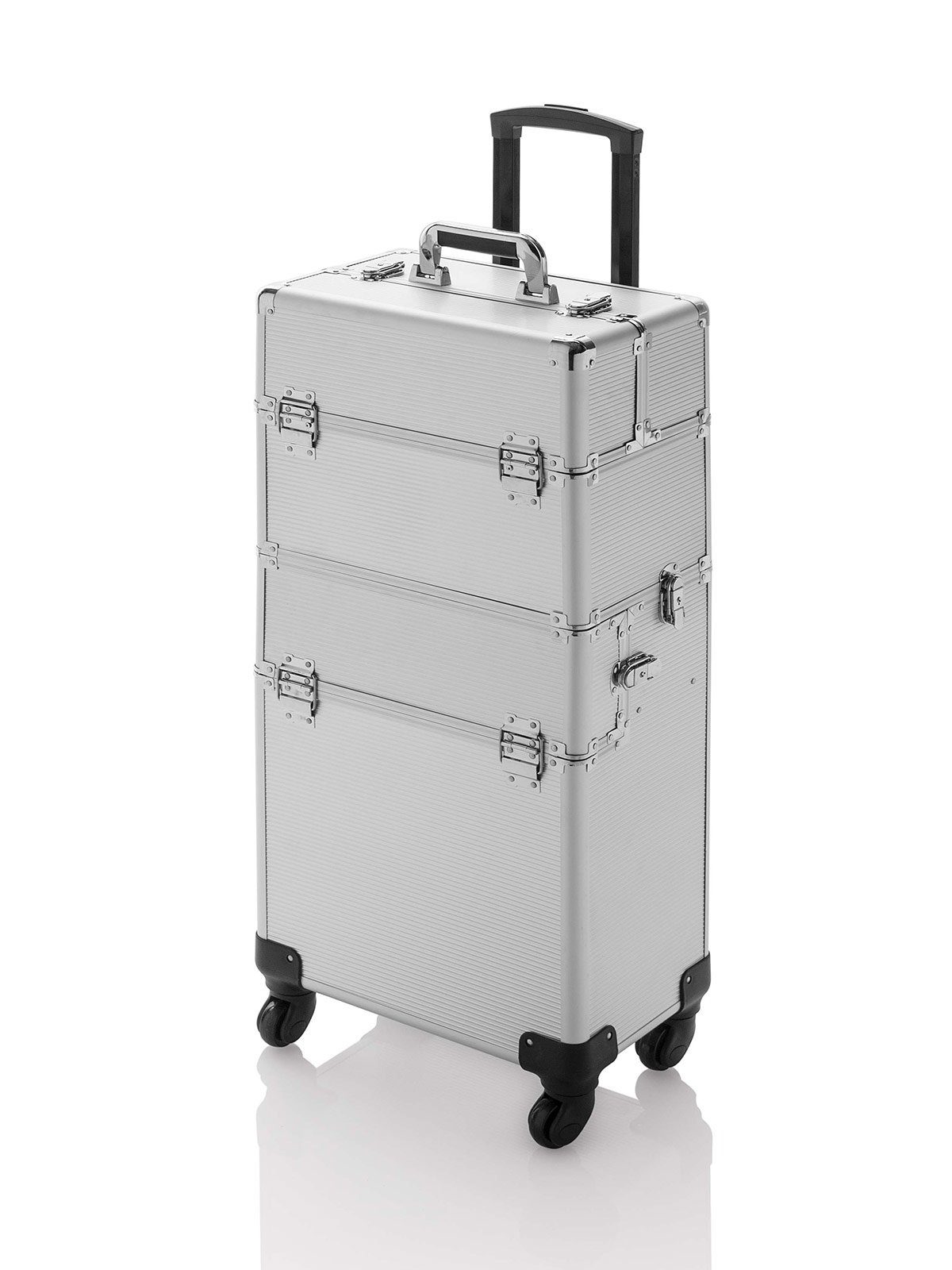 Kosmetex Kosmetikkoffer Friseurkoffer XXL Trolley mit 4 Rollen, Großer Kosmetik Friseur Koffer, Werkzeugkoffer Expert,silber