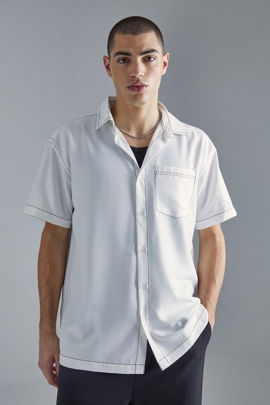 Oversize Twill-Hemd mit Kontrast-Naht