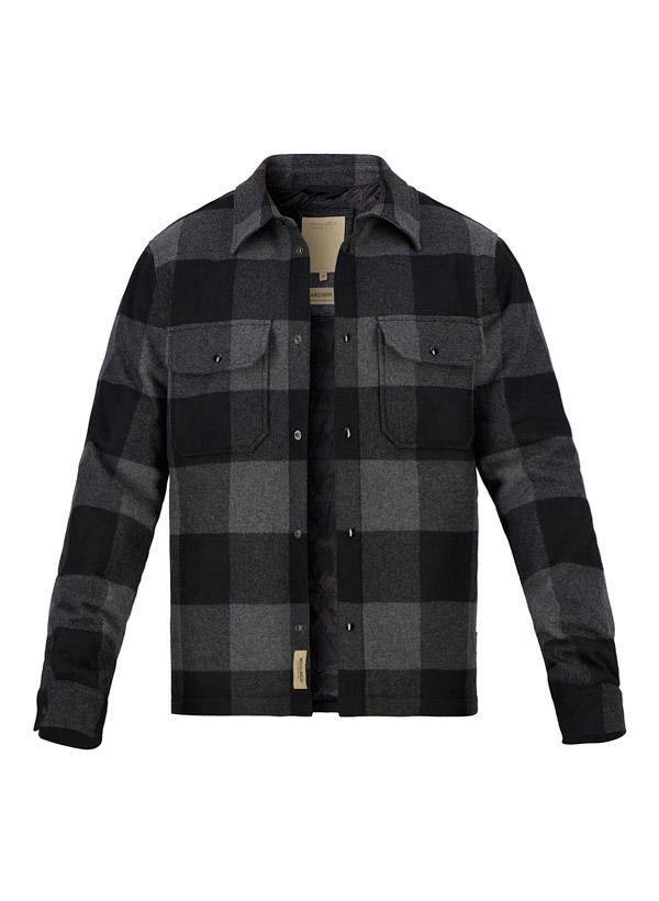 WOOLRICH, Overshirt Alaskan, Wolle, Daunen gefüttert, grau-schwarz kariert