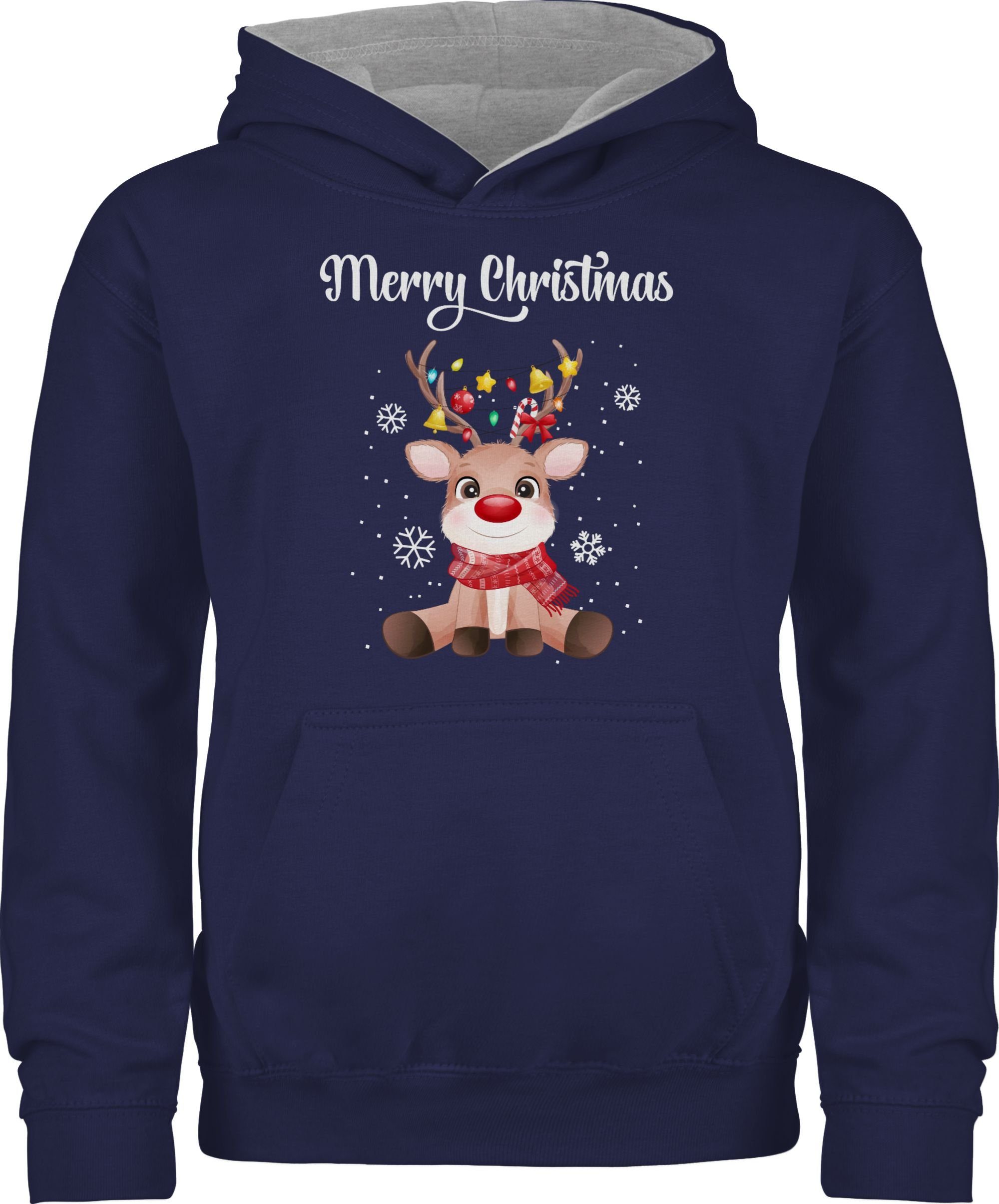 Shirtracer Hoodie Merry Christmas - süßes Rentier mit Lichterkette Weihnachten Kleidung Kinder