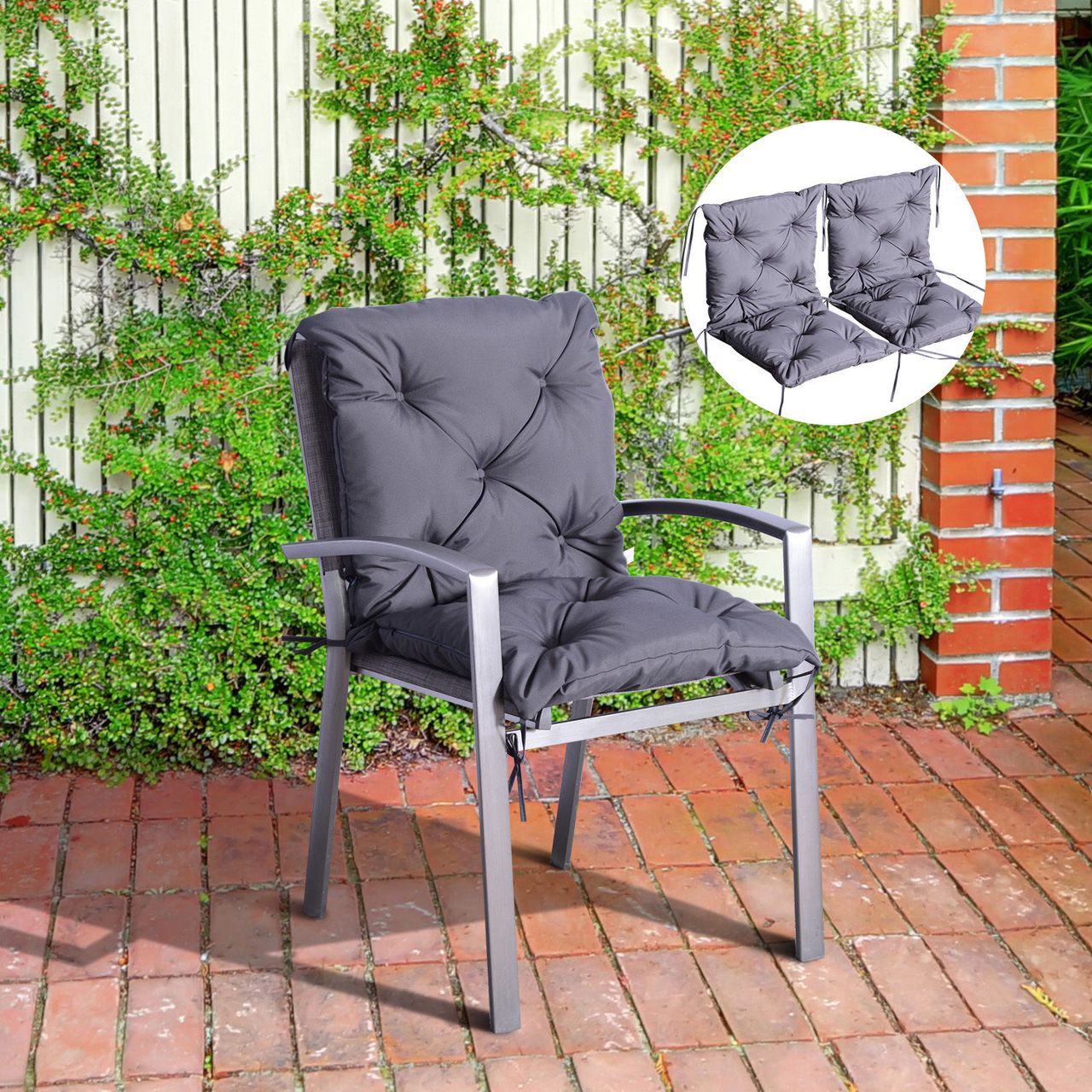 Outsunny 2er Set Auflage für Niederlehner Stuhlauflage Sitzpolster Garten Kissen Grau