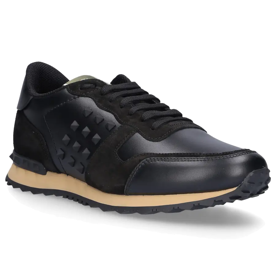 Valentino Garavani - Sneaker low ROCKRUNNER ROCKSTUD Veloursleder Logo schwarz - schwarz