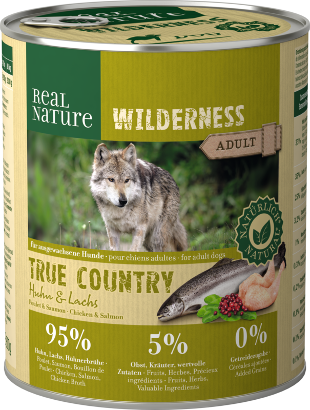 REAL NATURE Hundenassfutter REAL NATURE WILDERNESS Adult True Country Huhn & Lachs 24x800 g
