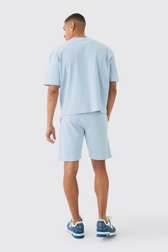 Kastiges geripptes Oversize T-Shirt & Shorts