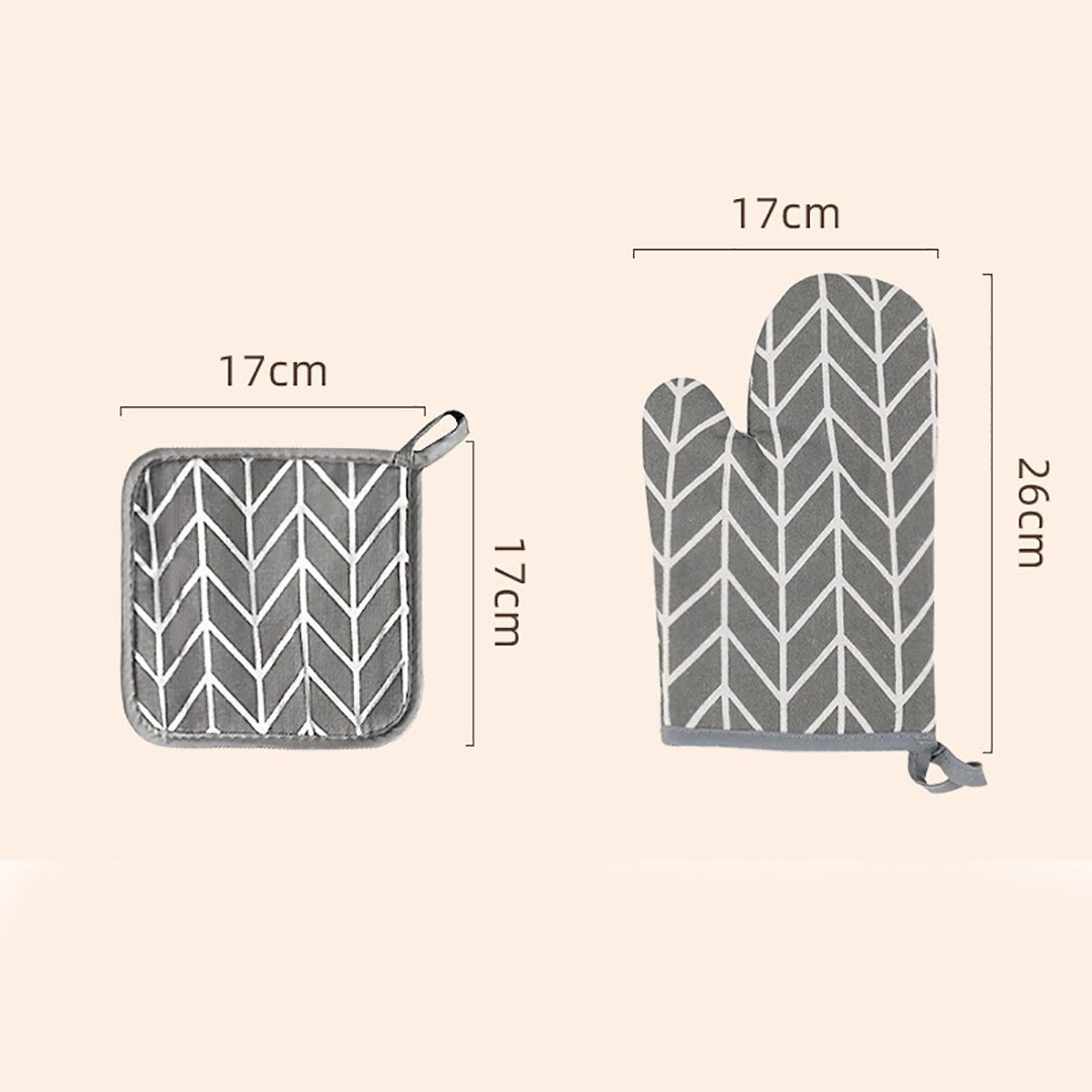 FIDDY Topfhandschuhe Ofenhandschuhe und isolierende Unterlagen für das Grillen, (rutschfeste Kochhandschuhe für das Kochen), Backen und Grillen (4-teiliges Set).