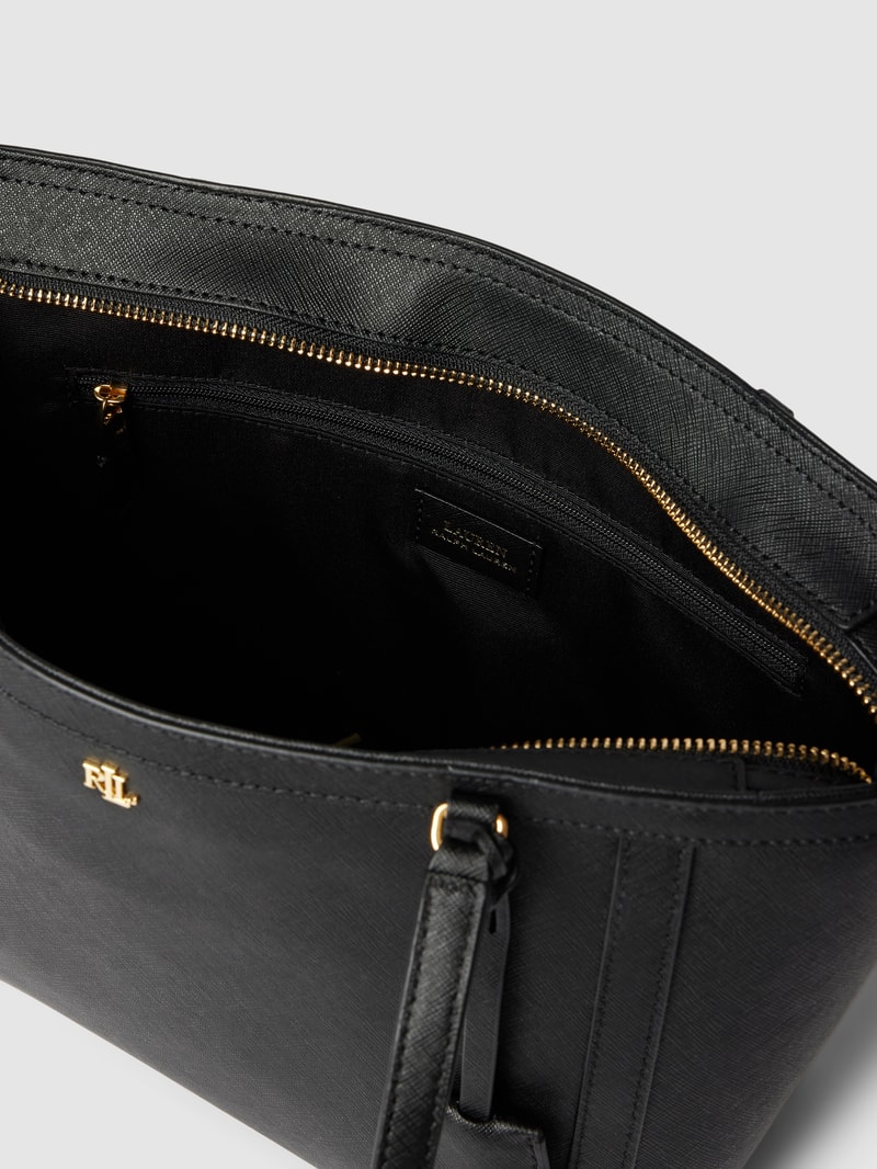 Shopper aus Rindsleder mit Label-Applikation Modell 'CLARE' in schwarz