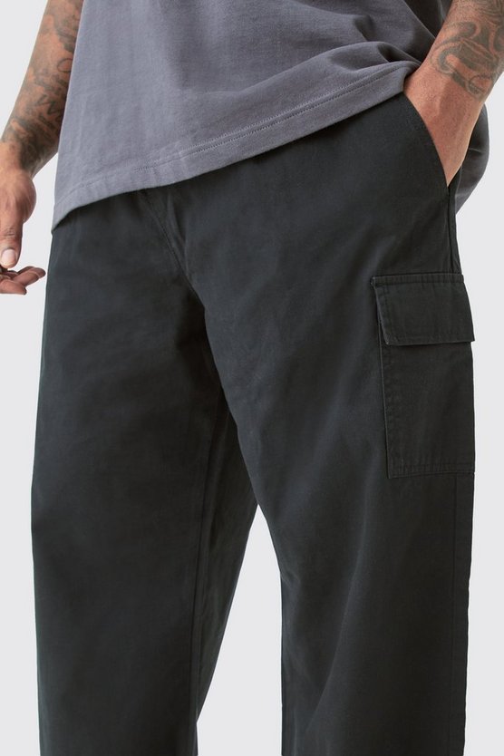 Plus lockere Twill-Cargohose mit elastischem Bund