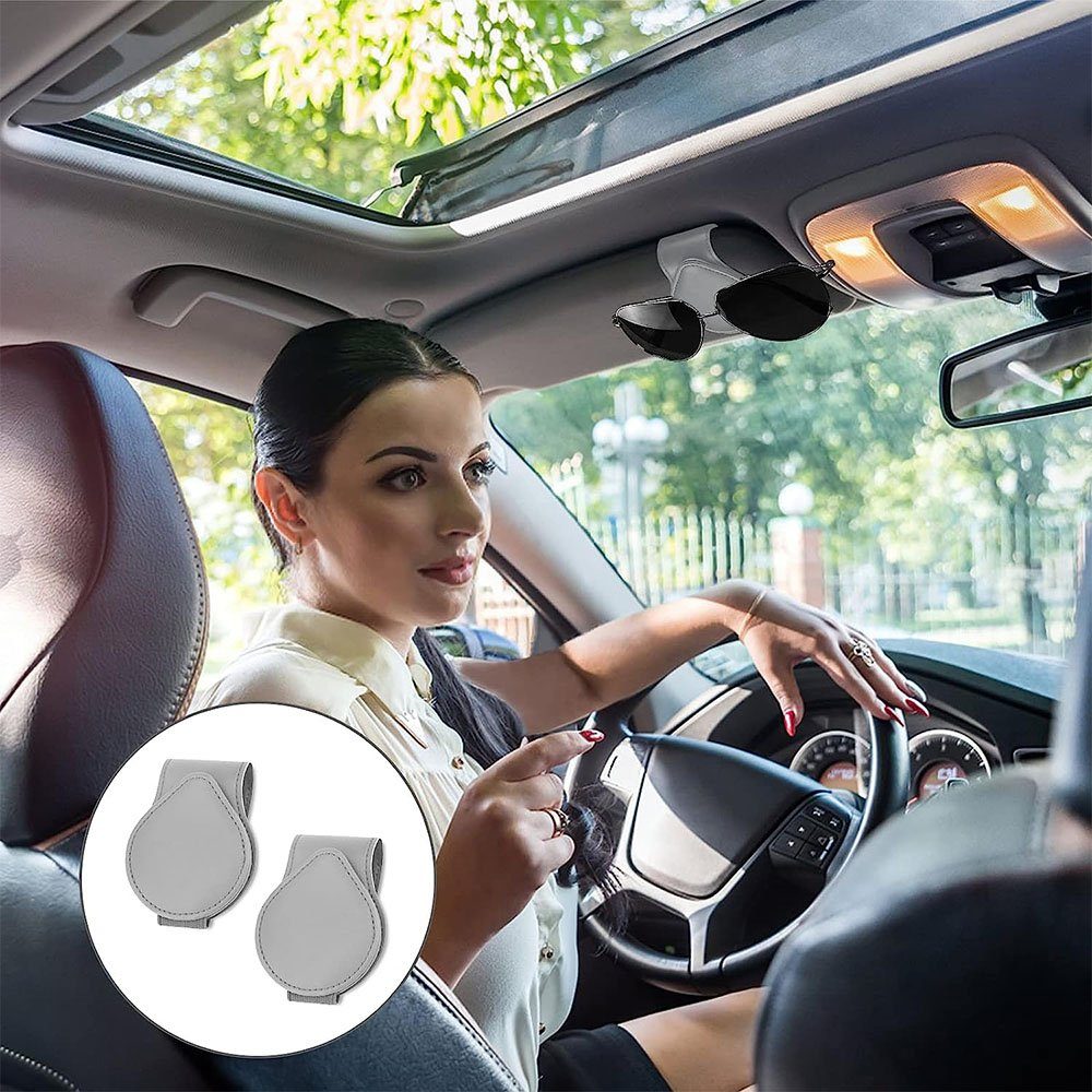 TUABUR Gläserhalter Auto-Brillen, Auto-Leder, 2er-Pack Sonnenblenden, Geschenke