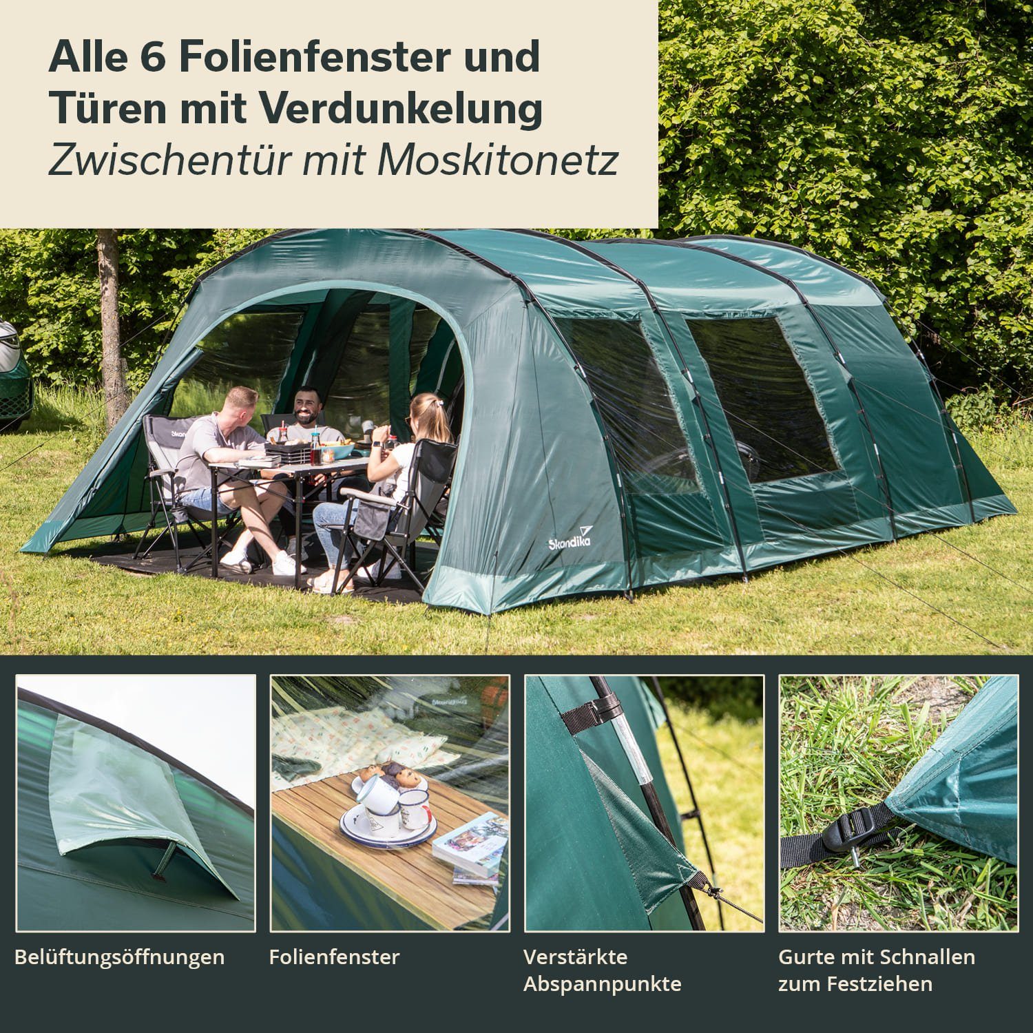 Skandika Tunnelzelt Kaupanga, eingenähter Zeltboden, wasserdicht, 3000 mm Wassersäule