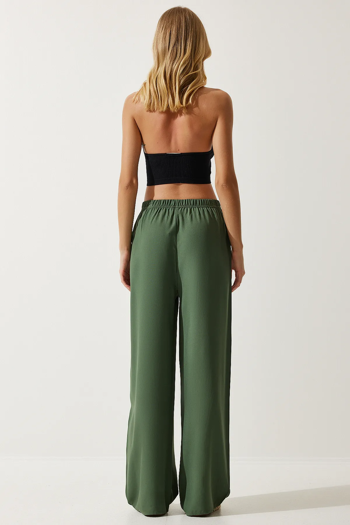 Happiness İstanbul  Khakifarbene Palazzo-Hose aus Viskose für Damen im Sommer EN00610