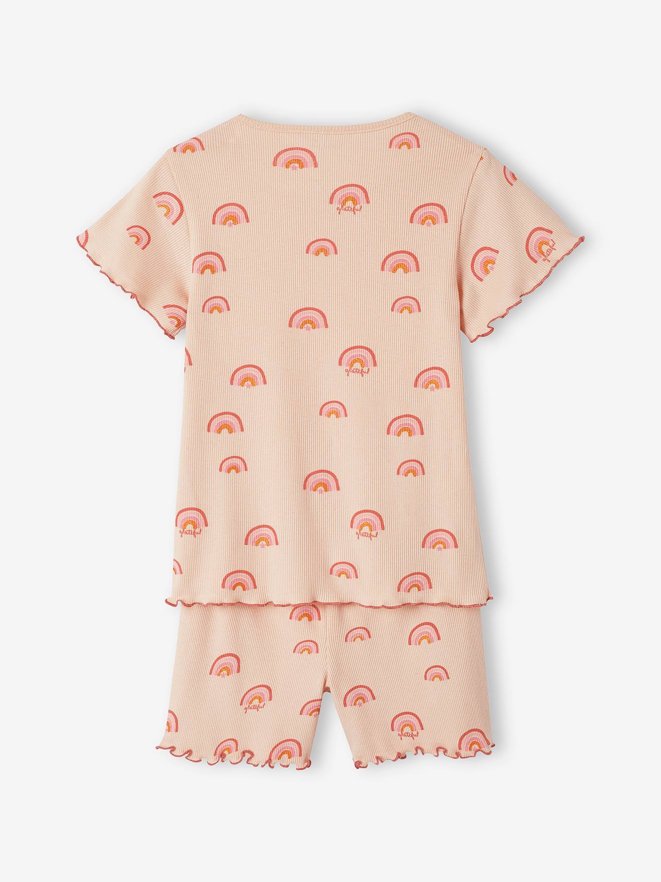 Lot de 2 pyjashorts fille imprimés en maille côtelée rose poudré