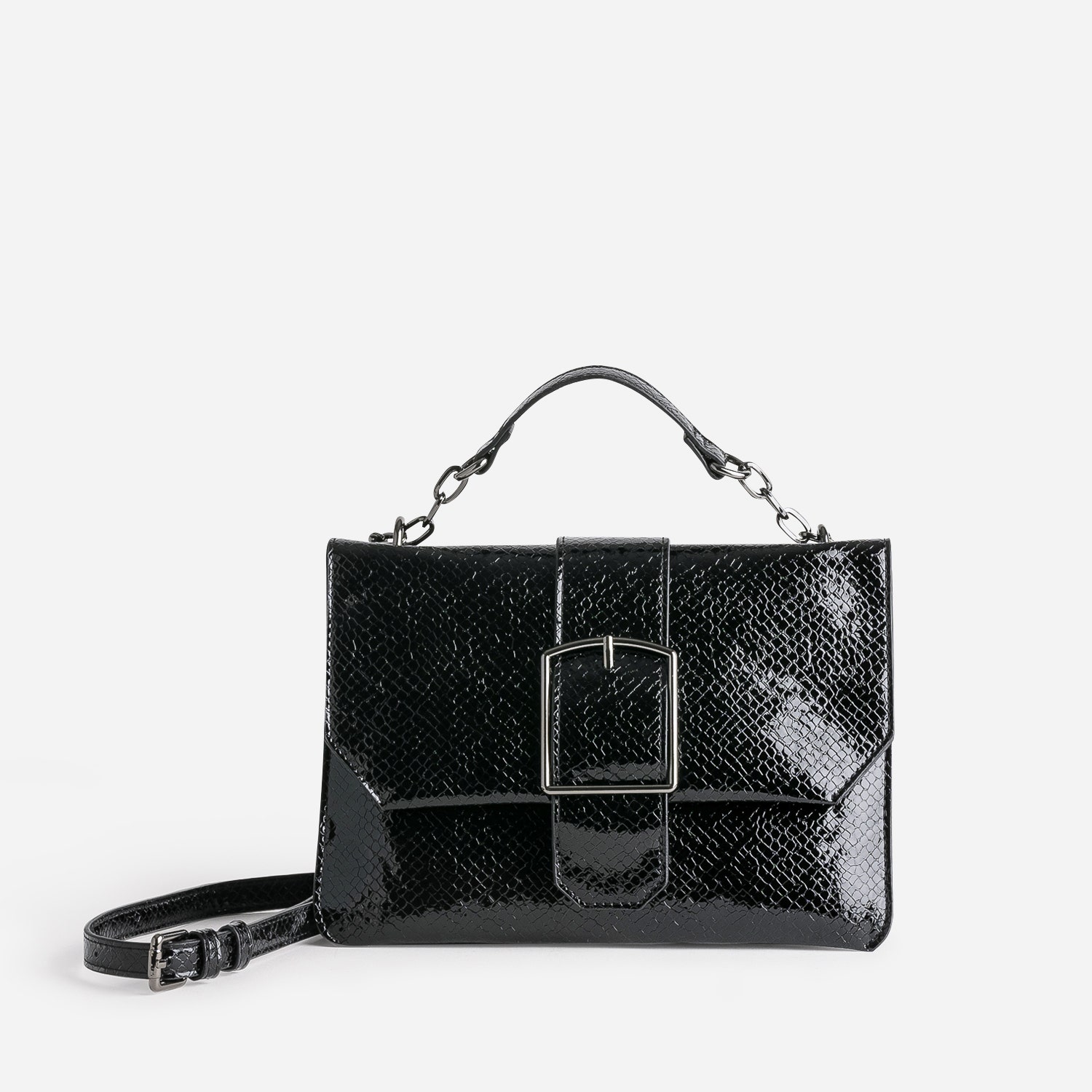 Sac à main TEXTO noir verni effet python
